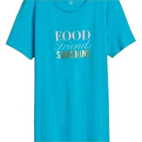 *SOLD**Banana Republic Women's Turquoise Graphic Crew Neck T-Shirt "Food Friends - Picture 1 of 6